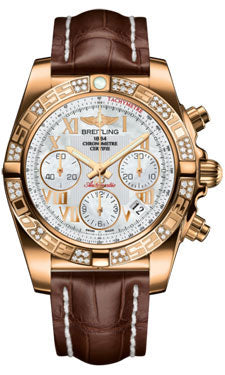 Breitling Chronomat 41 Rose Gold Diamond Bezel - Croco Strap - Deployant HB0140AA/A748-croco-brown-deployant Men's Watch