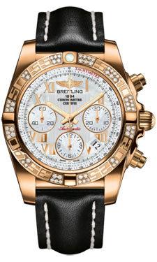 Breitling Chronomat 41 Rose Gold Diamond Bezel - Leather Strap - Deployant HB0140AA/A748-leather-black-deployant Men's Watch