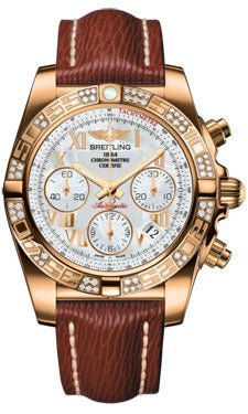 Breitling Chronomat 41 Rose Gold Diamond Bezel - Sahara Leather Strap HB0140AA/A748-sahara-brown-tang Men's Watch