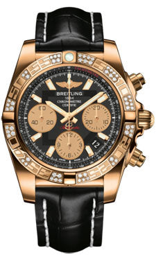 Breitling Chronomat 41 Rose Gold Diamond Bezel - Croco Strap - Deployant HB0140AA/BA53-croco-black-deployant Men's Watch