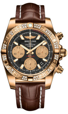 Breitling Chronomat 41 Rose Gold Diamond Bezel - Croco Strap - Deployant HB0140AA/BA53-croco-brown-deployant Men's Watch