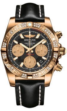 Breitling Chronomat 41 Rose Gold Diamond Bezel - Leather Strap - Deployant HB0140AA/BA53-leather-black-deployant Men's Watch