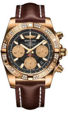 Breitling Chronomat 41 Rose Gold Diamond Bezel - Leather Strap - Deployant HB0140AA/BA53-leather-brown-deployant Men's Watch