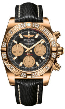 Breitling Chronomat 41 Rose Gold Diamond Bezel - Sahara Leather Strap HB0140AA/BA53-sahara-black-tang Men's Watch