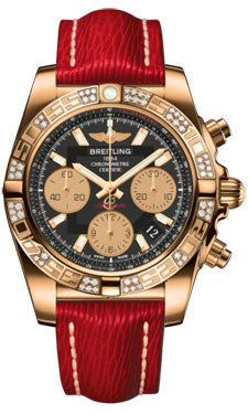 Breitling Chronomat 41 Rose Gold Diamond Bezel - Sahara Leather Strap HB0140AA/BA53-sahara-red-tang Men's Watch