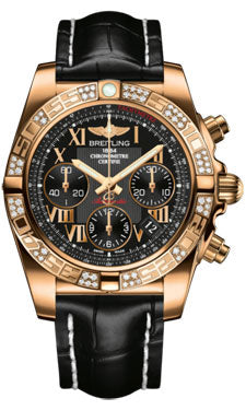 Breitling Chronomat 41 Rose Gold Diamond Bezel - Croco Strap - Deployant HB0140AA/BC08-croco-black-deployant Men's Watch