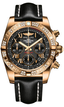 Breitling Chronomat 41 Rose Gold Diamond Bezel - Leather Strap - Deployant HB0140AA/BC08-leather-black-deployant Men's Watch