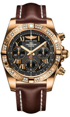 Breitling Chronomat 41 Rose Gold Diamond Bezel - Leather Strap - Deployant HB0140AA/BC08-leather-brown-deployant Men's Watch