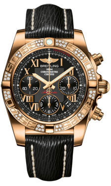 Breitling Chronomat 41 Rose Gold Diamond Bezel - Sahara Leather Strap HB0140AA/BC08-sahara-black-tang Men's Watch