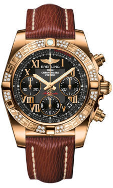 Breitling Chronomat 41 Rose Gold Diamond Bezel - Sahara Leather Strap HB0140AA/BC08-sahara-brown-tang Men's Watch