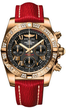 Breitling Chronomat 41 Rose Gold Diamond Bezel - Sahara Leather Strap HB0140AA/BC08-sahara-red-tang Men's Watch