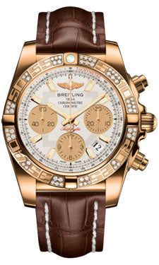 Breitling Chronomat 41 Rose Gold Diamond Bezel - Croco Strap - Deployant HB0140AA/G713-croco-brown-deployant Men's Watch