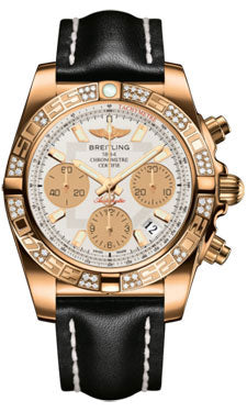 Breitling Chronomat 41 Rose Gold Diamond Bezel - Leather Strap - Deployant HB0140AA/G713-leather-black-deployant Men's Watch