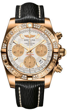 Breitling Chronomat 41 Rose Gold Diamond Bezel - Sahara Leather Strap HB0140AA/G713-sahara-black-tang Men's Watch