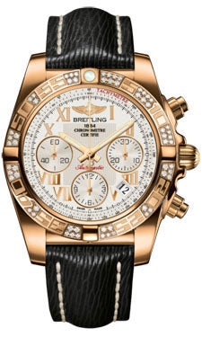 Breitling Chronomat 41 Rose Gold Diamond Bezel - Sahara Leather Strap HB0140AA/G759-sahara-black-tang Men's Watch