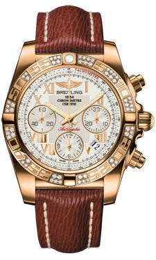 Breitling Chronomat 41 Rose Gold Diamond Bezel - Sahara Leather Strap HB0140AA/G759-sahara-brown-tang Men's Watch