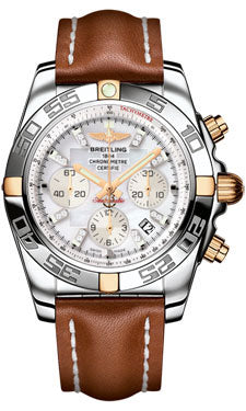 Breitling Chronomat 44 Two-Tone Polished Bezel - Leather Strap - Tang IB011012/A698-leather-gold-tang Men's Watch