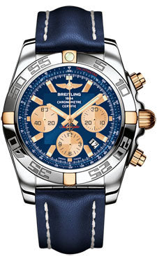 Breitling Chronomat 44 Two-Tone Polished Bezel - Leather Strap - Deployant IB011012/C790-leather-blue-deployant Men's Watch