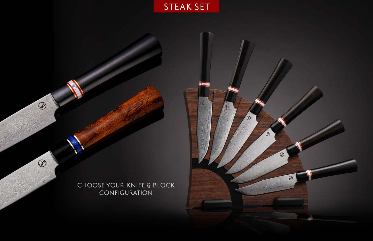 William Henry K20 Kultro Gourmet Steak Knives - Ebony / Red Maple K20S-ERM