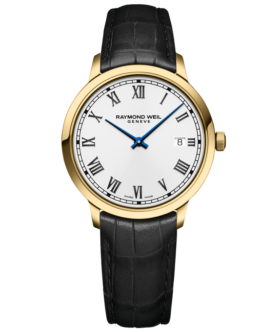 Toccata Men's Quartz Gold PVD White Dial Leather Strap Watch, 39mm