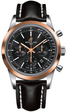 Breitling Transocean Chronograph Steel And Gold Case UB015212/BC74 Black Leather Tang Mens Watch