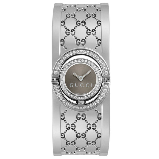 Gucci 112 Twirl 2 Row Diamond Steel Bangle Ladies Watch Ya112504