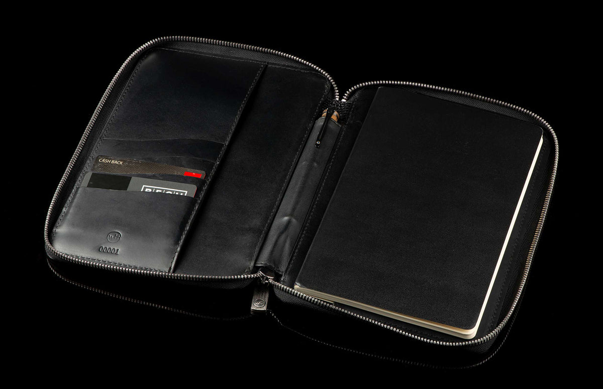 William Henry LEATHER Zipper Journal ZNB LIZ BLK