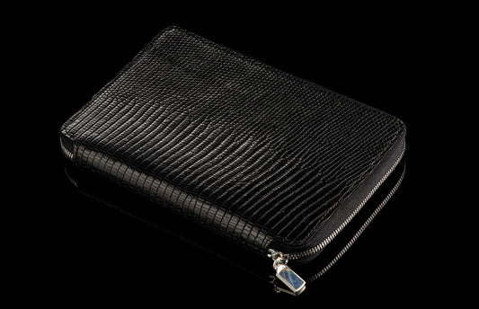 William Henry LEATHER Zipper Journal - Midnight Lizard / Silver ZNB LIZ BLK S