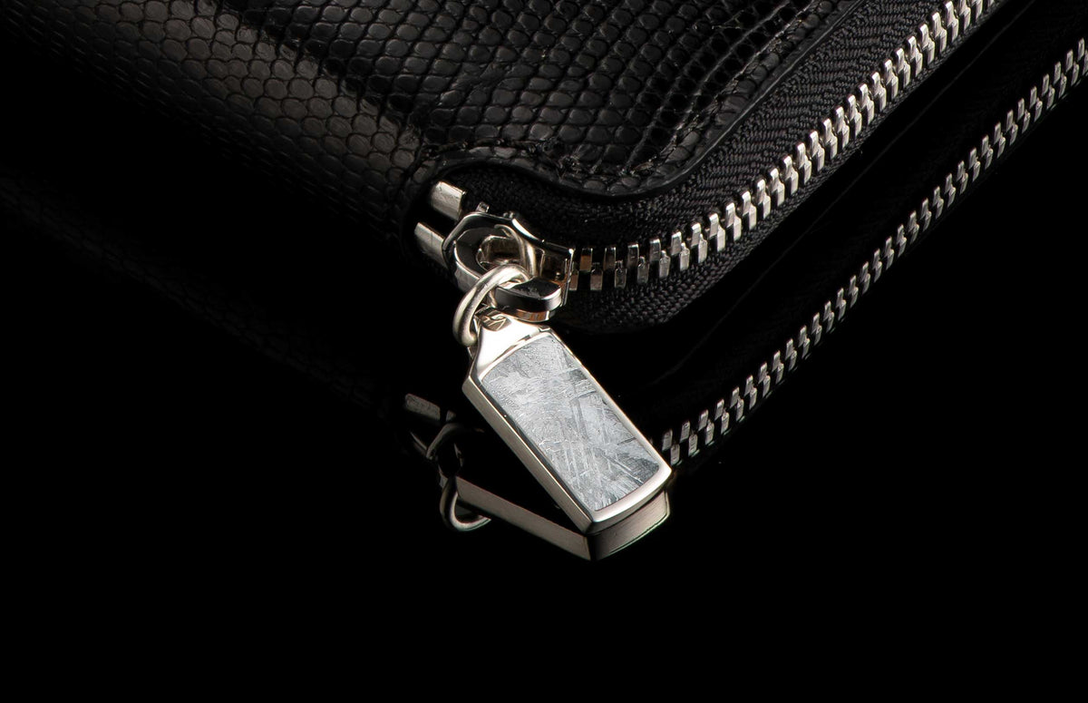 William Henry LEATHER Large Zipper Wallet - Midnight Lizard / Silver ZW LIZ BLK S