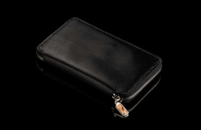 William Henry LEATHER Large Zipper Wallet - Midnight Lizard / Damascus ZW LIZ BLK DAM