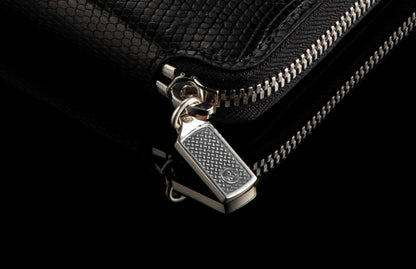 William Henry LEATHER Large Zipper Wallet - Midnight Lizard / Silver ZW LIZ BLK S