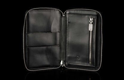 William Henry LEATHER Large Zipper Wallet - Midnight Lizard / Silver ZW LIZ BLK S