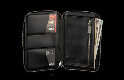 William Henry LEATHER Large Zipper Wallet - Midnight Lizard / Damascus ZW LIZ BLK DAM