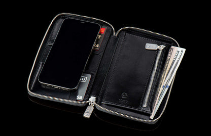 William Henry LEATHER Large Zipper Wallet - Midnight Lizard / Silver ZW LIZ BLK S