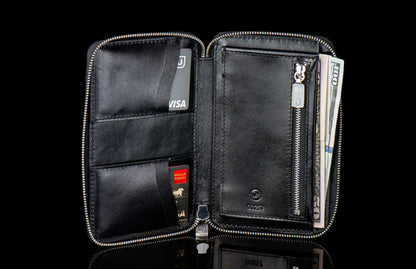 William Henry LEATHER Large Zipper Wallet - Midnight Lizard / Silver ZW LIZ BLK S