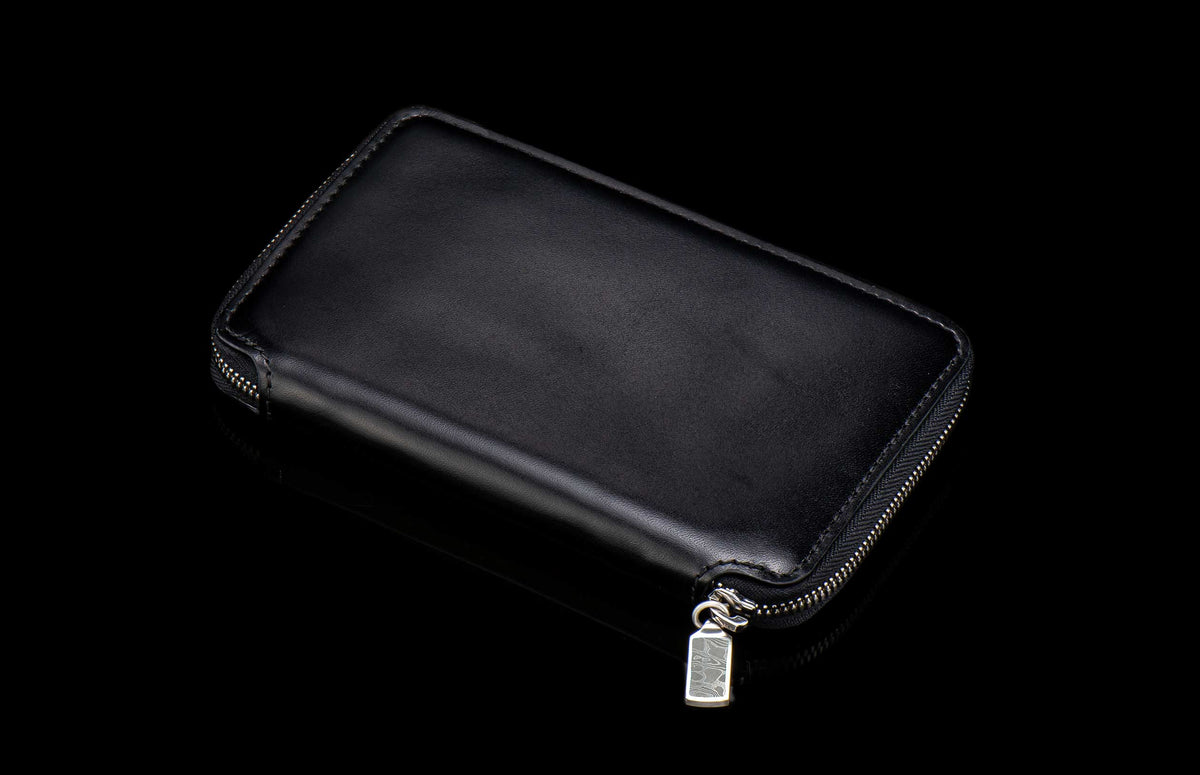 William Henry LEATHER Large Zipper Wallet - Midnight Lizard / Silver ZW LIZ BLK S