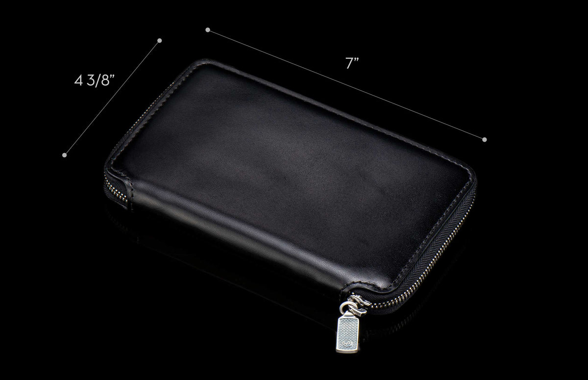 William Henry LEATHER Large Zipper Wallet - Midnight Lizard / Damascus ZW LIZ BLK DAM