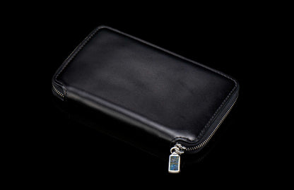 William Henry LEATHER Large Zipper Wallet - Midnight Lizard / Damascus ZW LIZ BLK DAM
