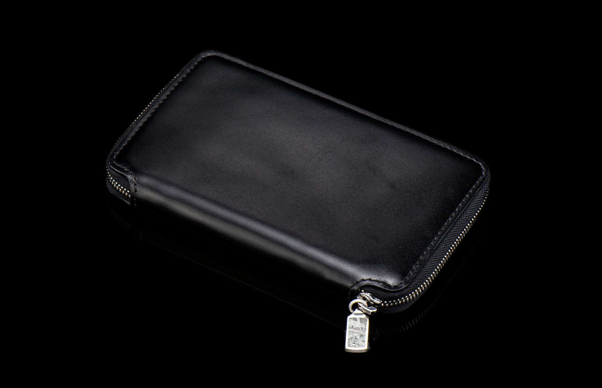 William Henry LEATHER Large Zipper Wallet - Midnight Lizard / Silver ZW LIZ BLK S