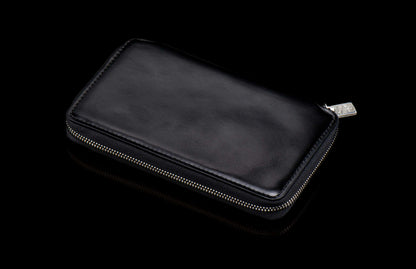 William Henry LEATHER Large Zipper Wallet - Midnight Lizard / Damascus ZW LIZ BLK DAM