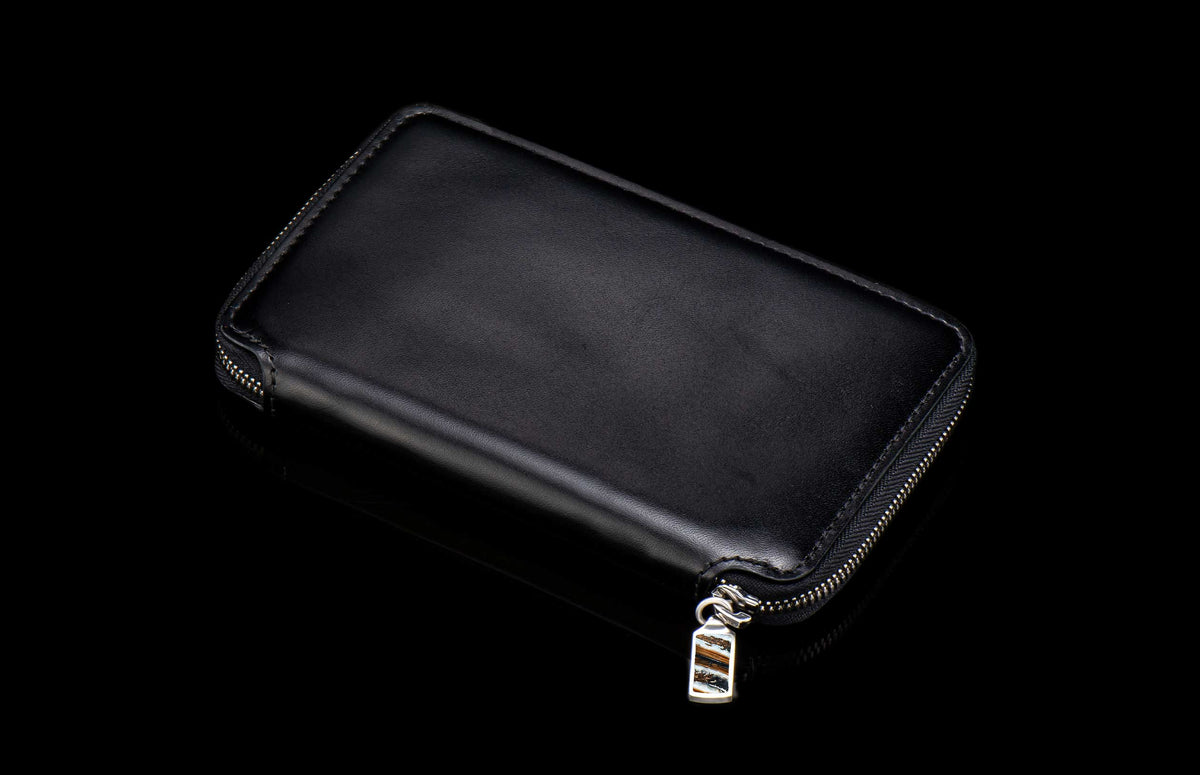 William Henry LEATHER Large Zipper Wallet - Midnight Lizard / Silver ZW LIZ BLK S