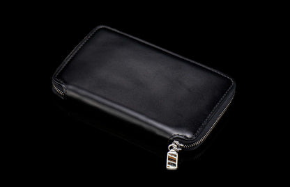 William Henry LEATHER Large Zipper Wallet - Midnight Lizard / Damascus ZW LIZ BLK DAM
