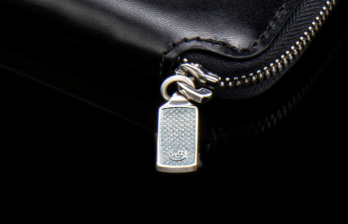 William Henry LEATHER Large Zipper Wallet - Midnight Lizard / Silver ZW LIZ BLK S