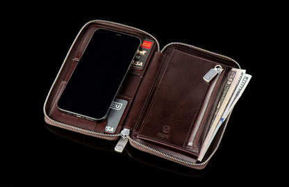 William Henry LEATHER Large Zipper Wallet - Midnight Lizard / Damascus ZW LIZ BLK DAM